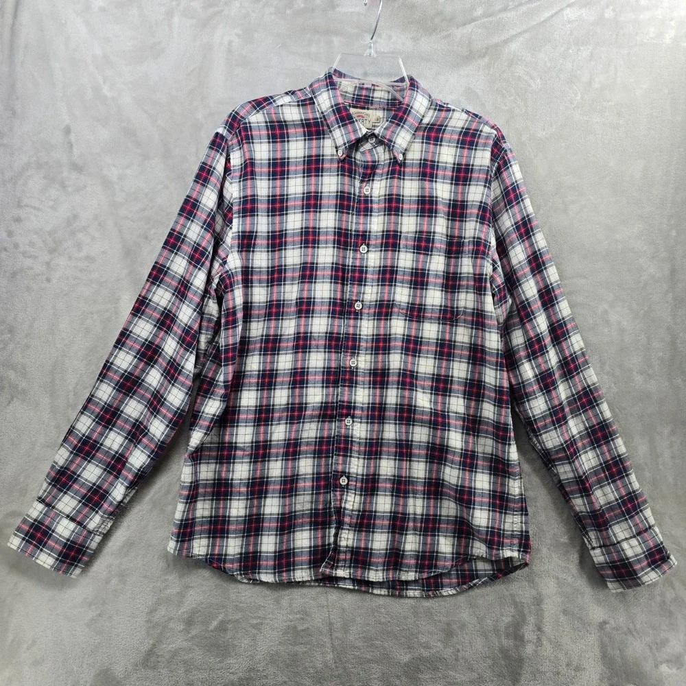 Faherty Size Large Indigo Dyed Plaid Flannel Button Down Shirt Red Blue‎ L